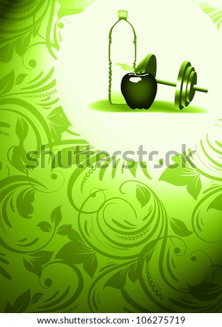 Abstract apple and water fitness background with space