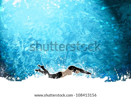 Abstract grunge Swimming woman background with space