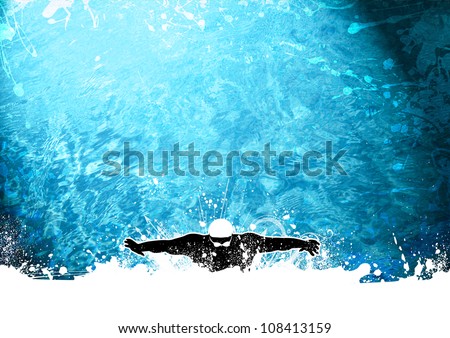 Abstract grunge Swimming man background with space