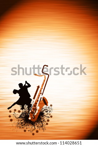 Spirited dance poster: couples and saxophone backgrond with space