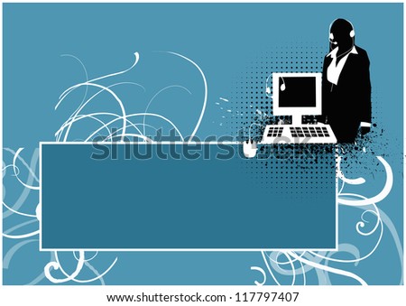 Color call center woman background with space