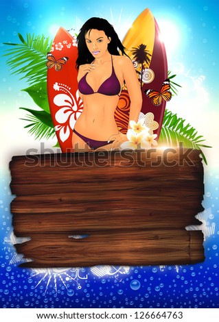Abstract tropical surf poster or flyer background with space