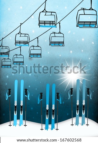 Winter sport, skiing poster or flyer background with space