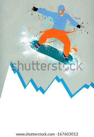Winter sport, snowboard jump poster or flyer background with space