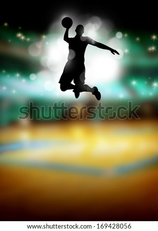 Basketball or streetball: sportsman jumping poster or flyer background with space
