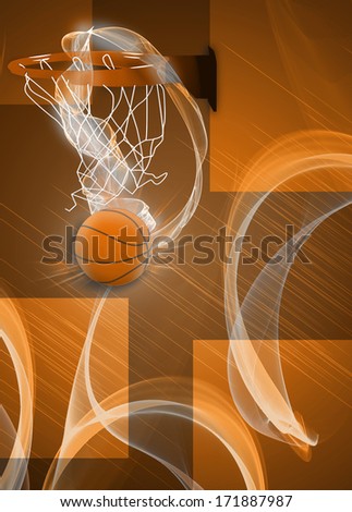 Basketball hoop and ball sport poster or flyer background with space
