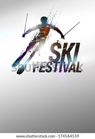Winter sport vacation, skiing poster or flyer background with space
