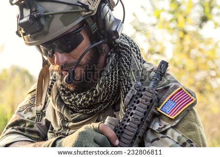 Portrait of American Soldier looking down