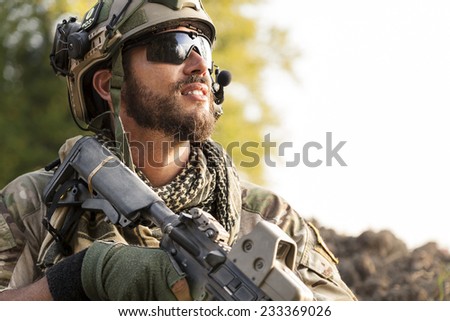 Portrait of American Soldier looking away