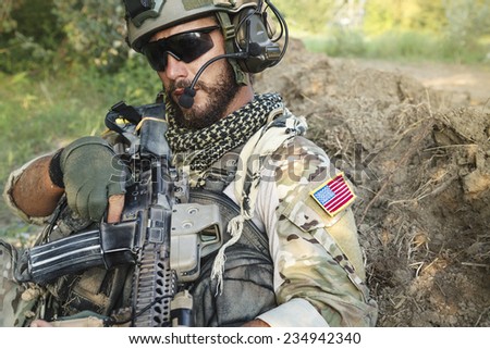 Portrait of American Soldier with his rifle