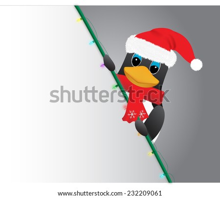 Penguin in santa hat peeking