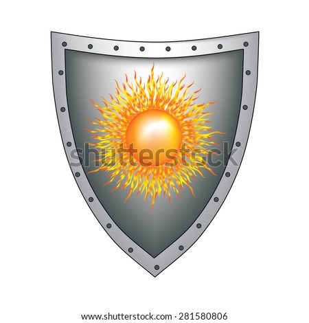 Illustration of a medieval knight shield the sun in the coat of arms