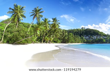 Mahe island, Seychelles. Baie Lazare (Beach). The island of dreams for a rest and relaxation. White coral beach sand. A heavenly place.