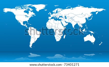 Hi detail real world map with territorial countries fragmentation. Glass mirror.