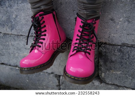 Nice pink punk alternative girl military skinhead shoes or boots - sitting tough