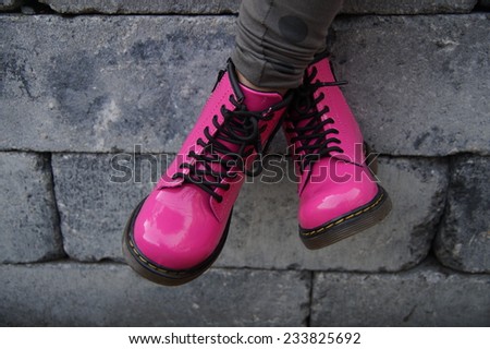 Nice pink punk alternative girl military shoes - cross legged