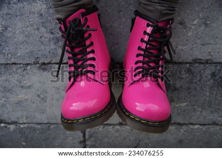 Tough pink punk alternative girl military skinhead shoes or boots