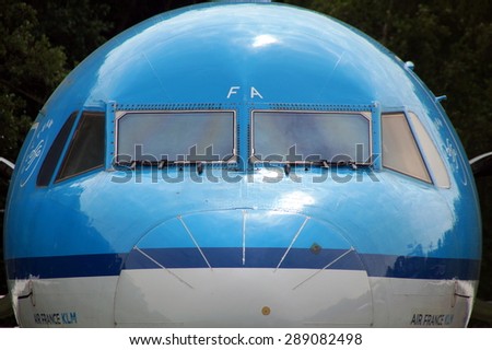 Lelystad, The Netherlands -June 21, 2014: Fokker 100, from Royal Dutch Airlines KLM Air France, at Lelystad Airport
