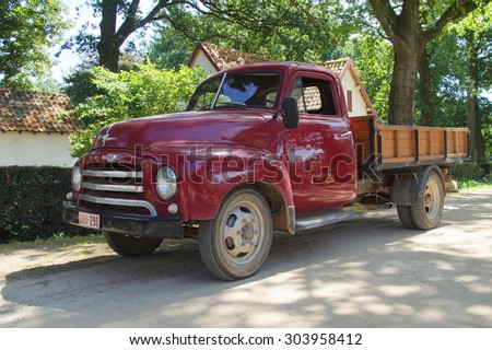 Houthalen, Belgium - August 5, 2015: 1950s Opel Blitz 1.75T  Truck parking on the side of the road