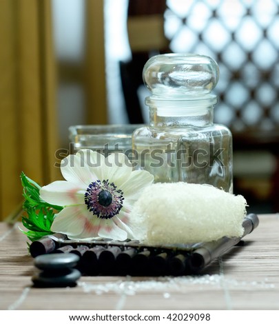 flower stones jar with mint bast for spa