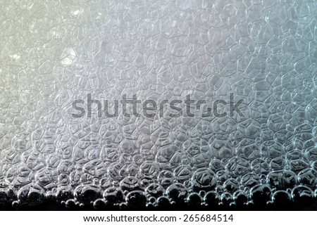 Abstract background of soap foam, suds, shower. Macro view. (Toned photo, soft focus)