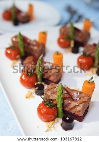 Modern cuisine dish on restaurant table stock photo 103167812 ... Cuisine modern