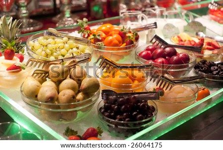Fruits on restaurant display, shallow focus