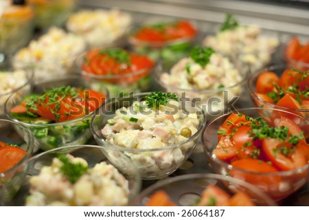 Appetizers on restaurant display, shallow focus