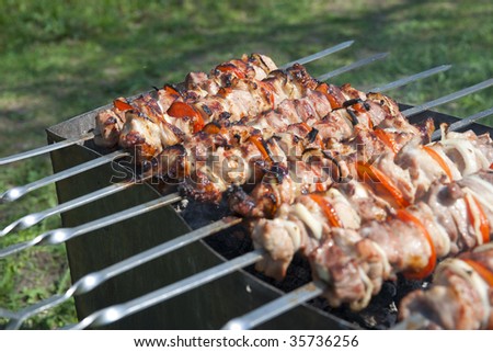 Barbecue grilling on open metal grill