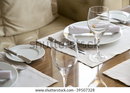 Table arrangement in expensive haute cuisine restaurant