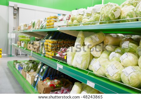 Shelf with groceries, TM\'s removed, price tags left in place and contain no copyright.