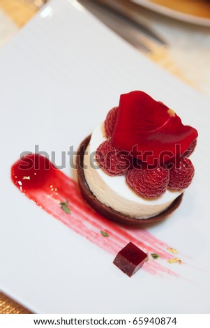 Dessert on plate in restaurant