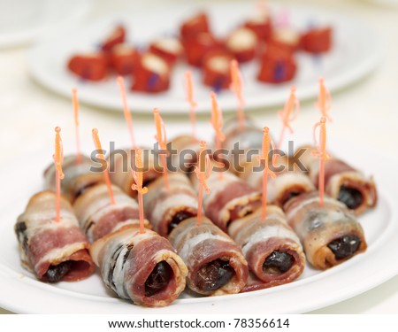 Rolls with smoked ham - a banquet dish