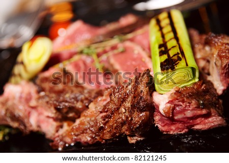 Rib eye steak with vegetables