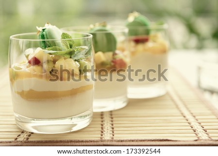 Three fruit cocktails in a summer restaurant lounge