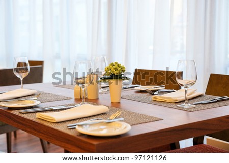 Place setting in an expensive haute cuisine restaurant