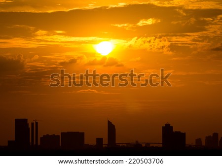 City silhouette with sunset at bangkok in thailand
