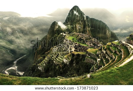Machu Picchu - The most famous lost city with the river Urubamba located near Cuzco/Machu Picchu, The lost city in Peru/Machu Picchu