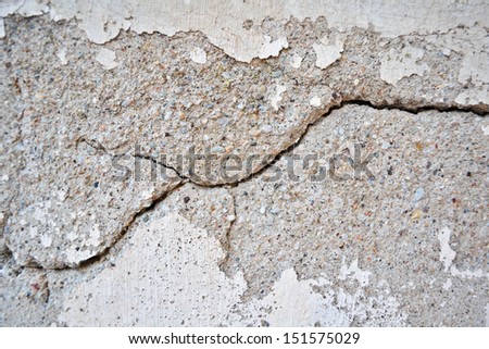 Crack in a gypsum wall with gravel background