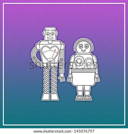 Couple robots in Love doodle