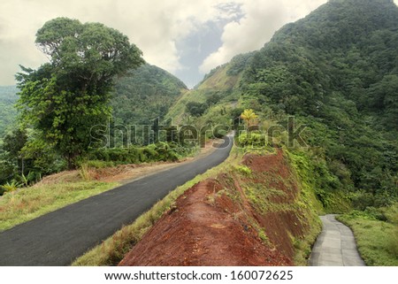 Winding road through Dominica, Caribbean islands
