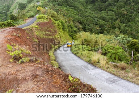 Winding road through Dominica, Caribbean islands