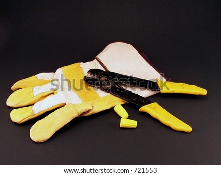 Electricians glove and tools.