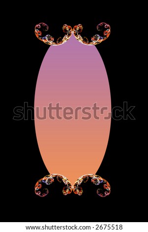 Pink and peach colored oval over black background with fractal design elements.
