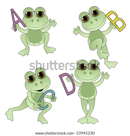 stock vector : Cute Frogs holding letters of the alphabet.