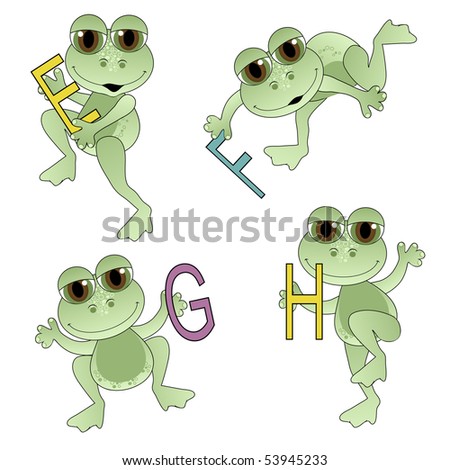 stock vector : Cute Frogs holding letters of the alphabet.