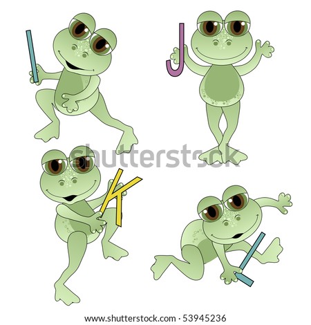 stock vector : Cute Frogs holding letters of the alphabet.
