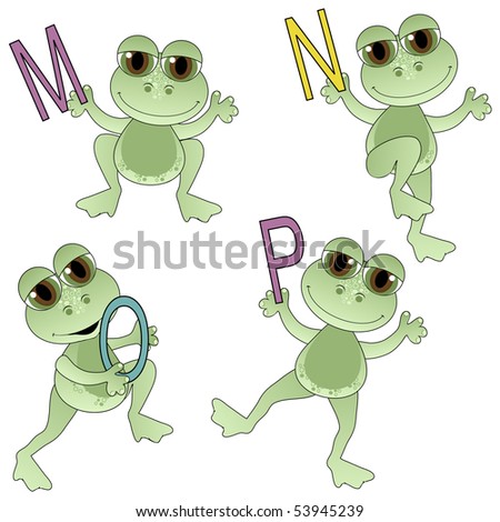 stock vector : Cute Frogs holding letters of the alphabet.