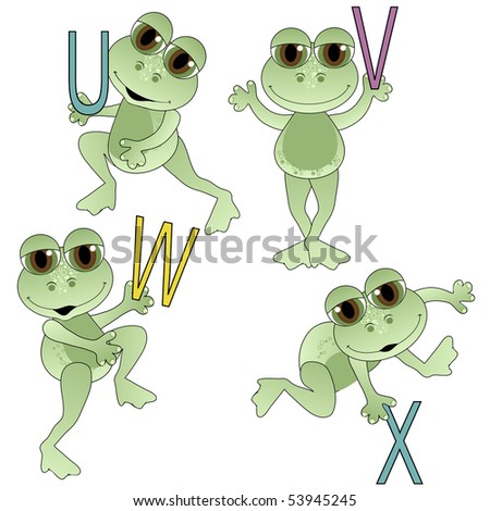 stock vector : Cute Frogs holding letters of the alphabet.
