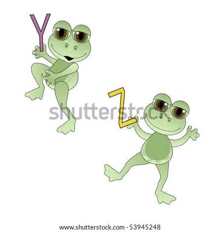 stock vector : Cute Frogs holding letters of the alphabet.